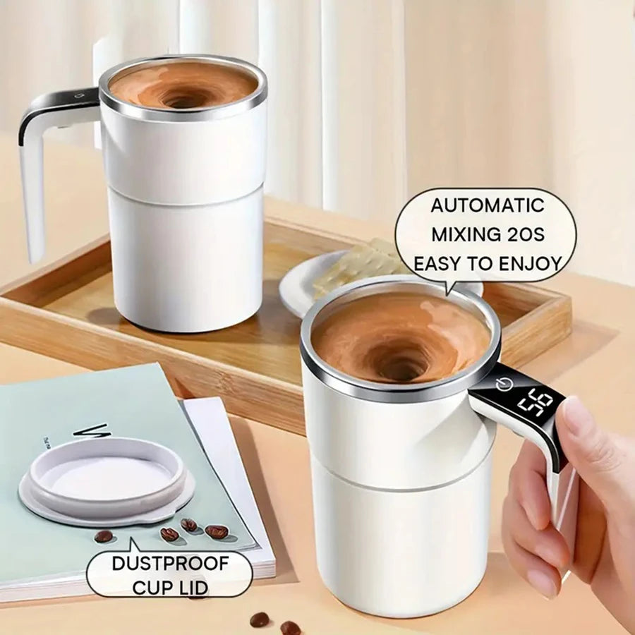 Caneca Automática com Misturador Magnético e Display de Temperatura – Recarregável e Portátil
