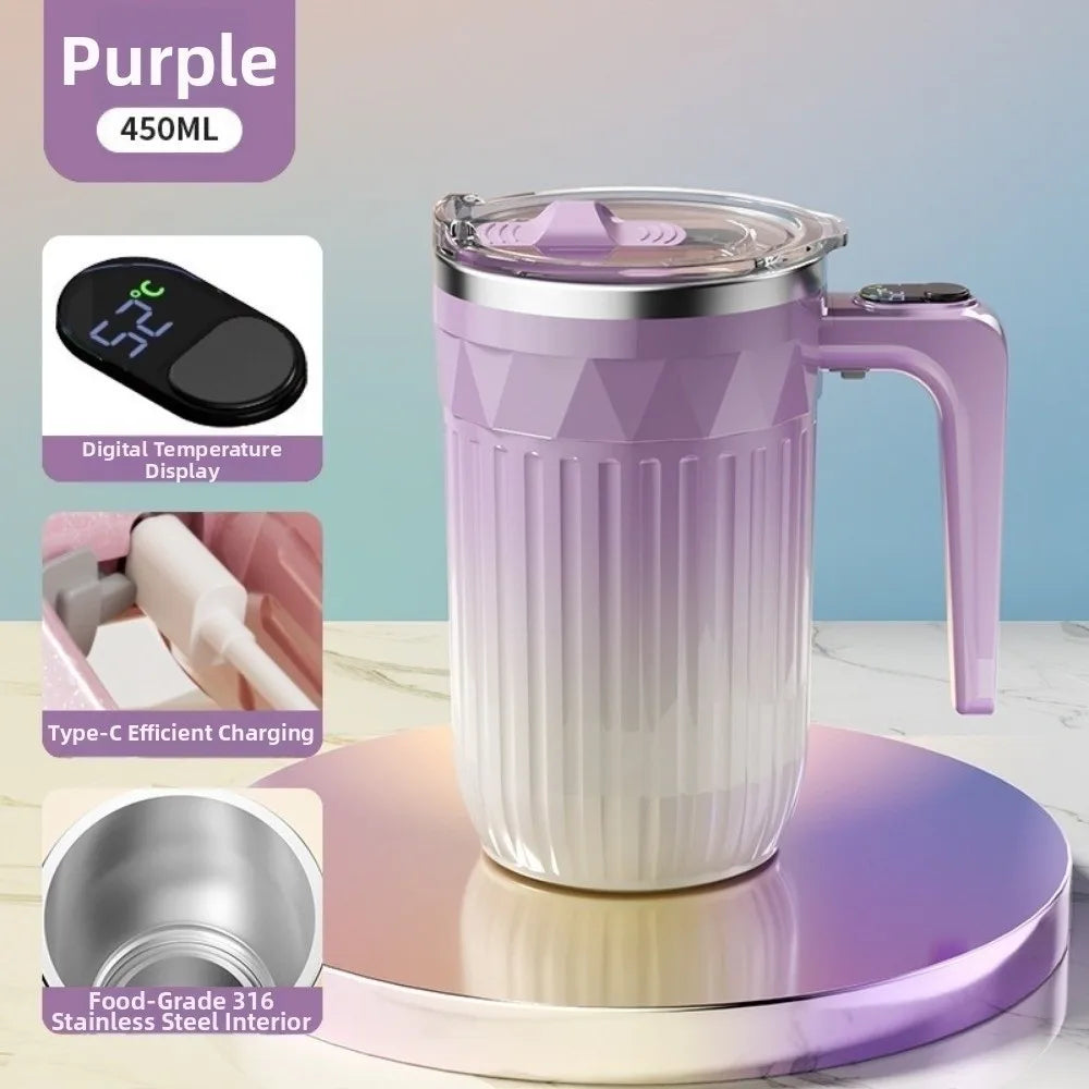 450ml Automatic Self Stirring Coffee Mug Temperature Display Auto Stirring Heating Mixer Cup Large Capacity Magnetic Function