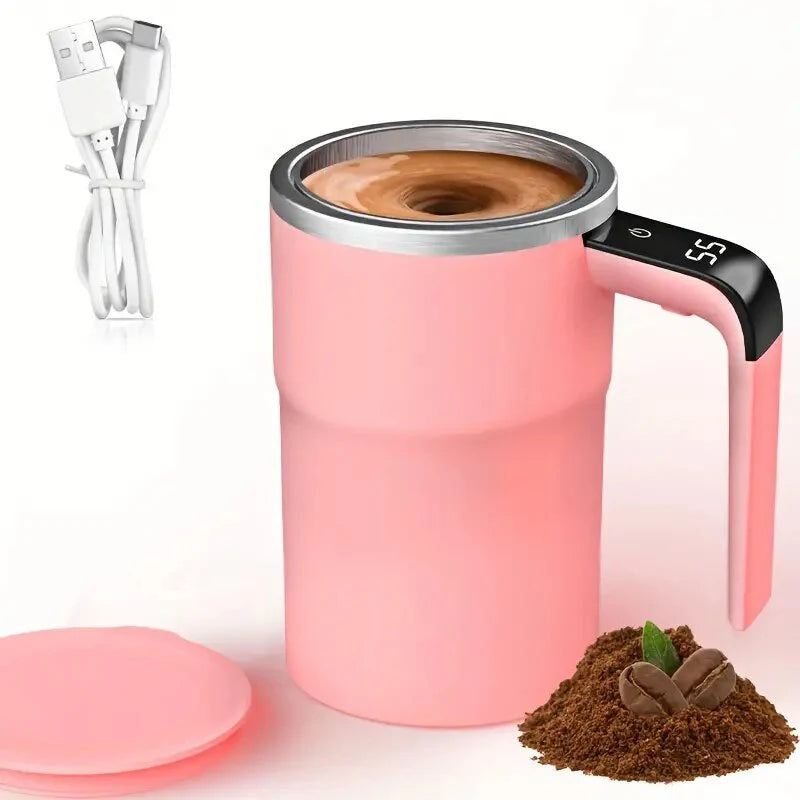 Caneca Automática com Misturador Magnético e Display de Temperatura – Recarregável e Portátil