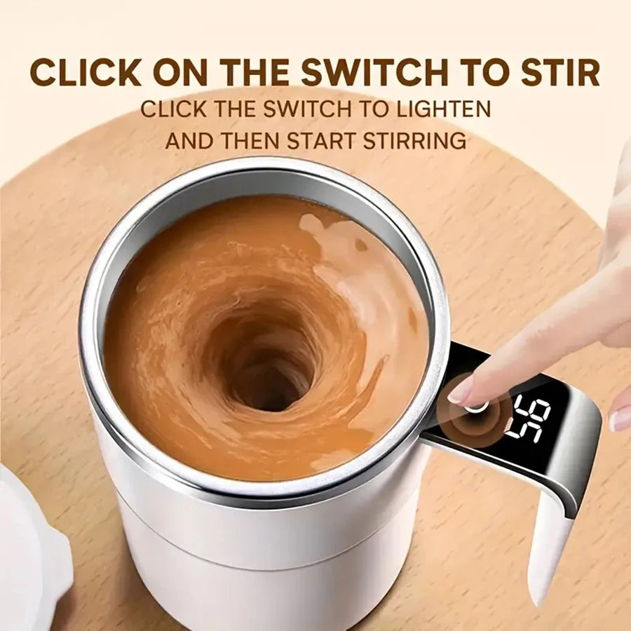 Caneca Automática com Misturador Magnético e Display de Temperatura – Recarregável e Portátil