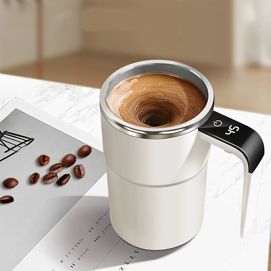 Caneca Automática com Misturador Magnético e Display de Temperatura – Recarregável e Portátil