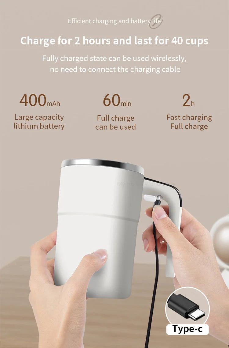Copo com Misturador Automático e Magnético – Portátil, Recarregável e em Aço Inoxidável