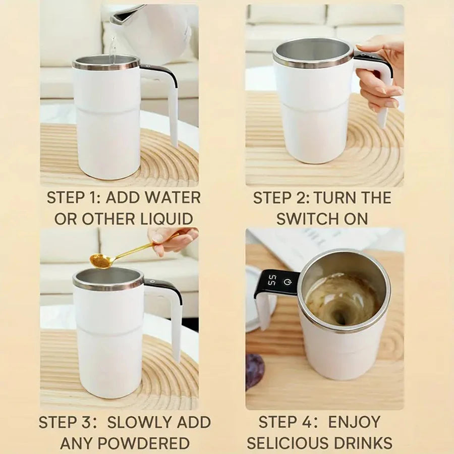 Caneca Automática com Misturador Magnético e Display de Temperatura – Recarregável e Portátil