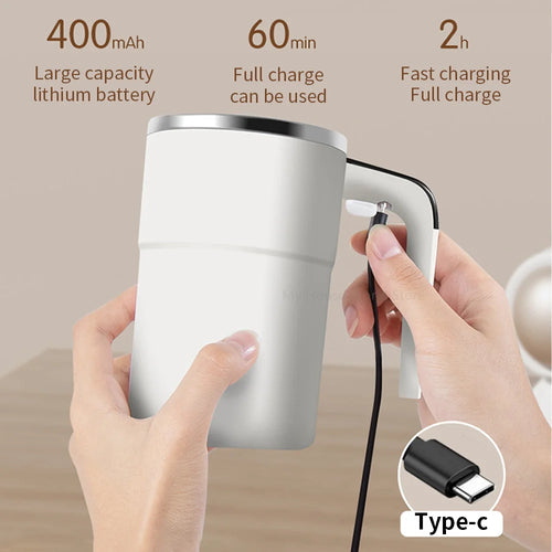Copo com Misturador Automático e Magnético – Portátil, Recarregável e em Aço Inoxidável